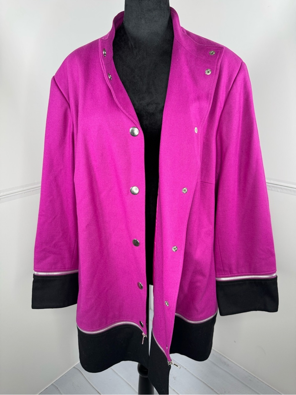 Vintage Harvé Benard Fuchsia Black Colorblock Wool Blend Snap Front Jacket 22W
